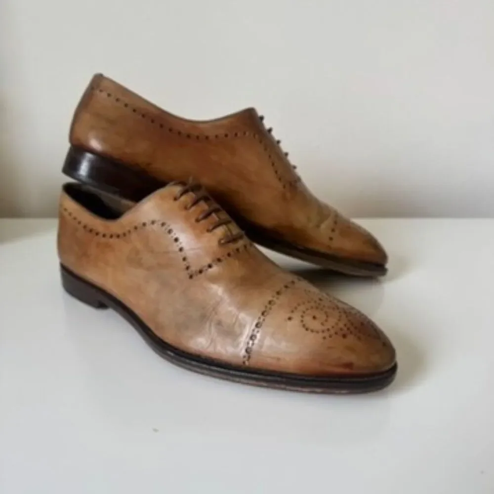 Magnanni Santi Tobacco Cap Toe Brogue Oxford Dress Shoes Mens 10.5 M Made Spain